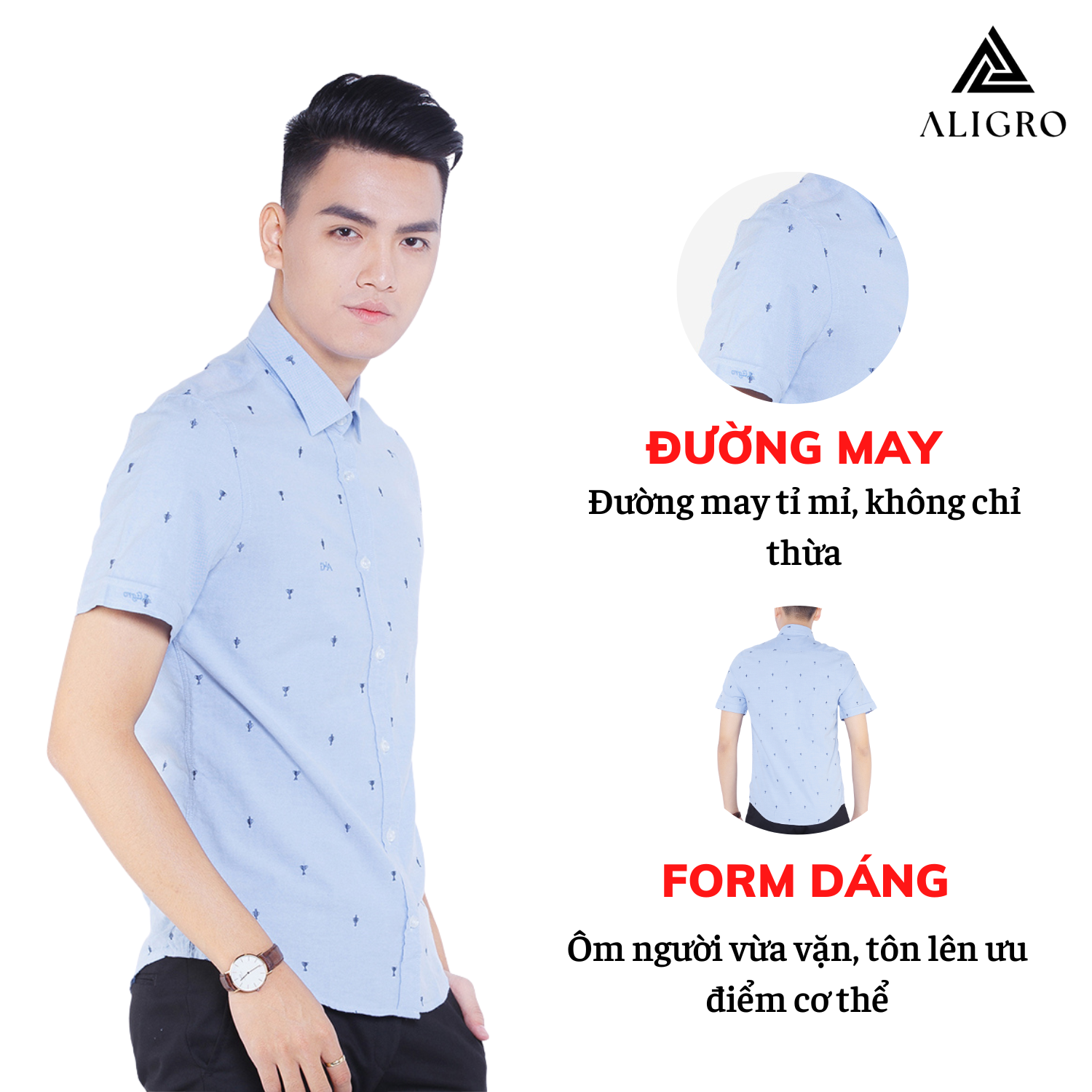 Áo Sơ Mi Nam Cộc Tay Aligro ALGS-C42 - Xanh Da Trời (Size