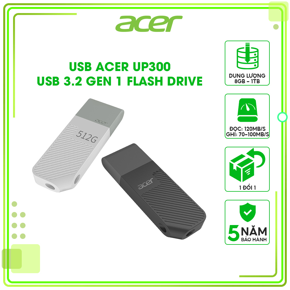 USB 3.2 Gen 1 Acer UP300 dung lượng USB 8GB - 1TB - Hàng chính hãng