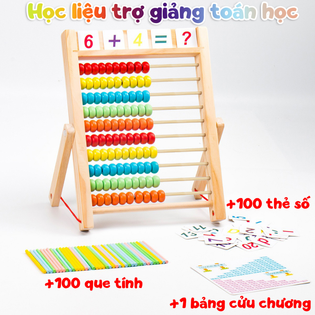 Đồ Chơi Giáo Dục Bàn Tính Toán Học Thông Minh Tặng Kèm 100 Thẻ Số 100 Que Tính Nhiều Màu