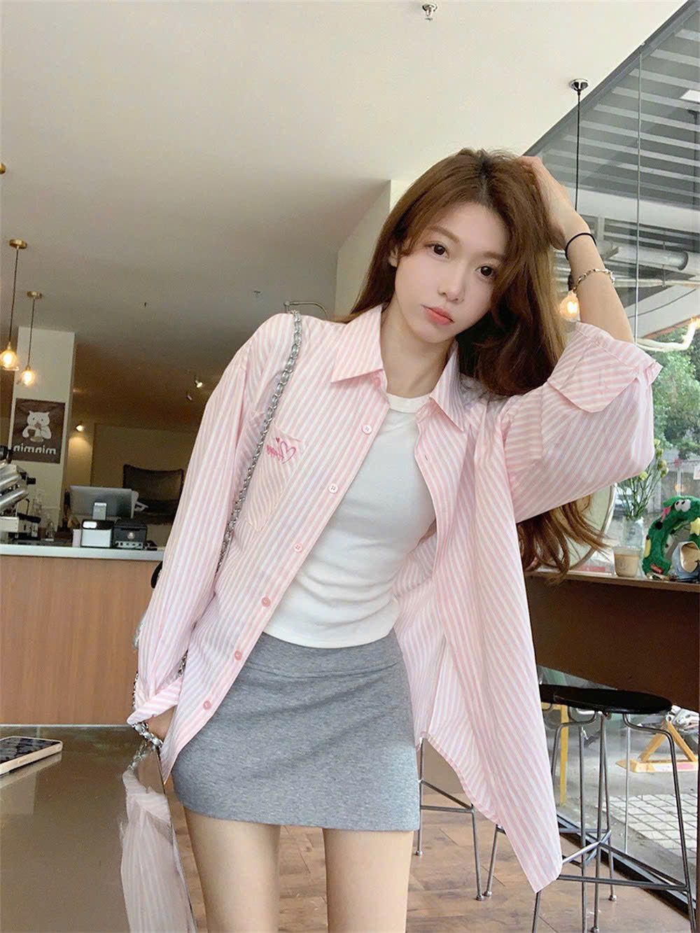 Áo sơ mi nữ form rộng 2N Unisex somi khoác ngoài thêu chữ Happy