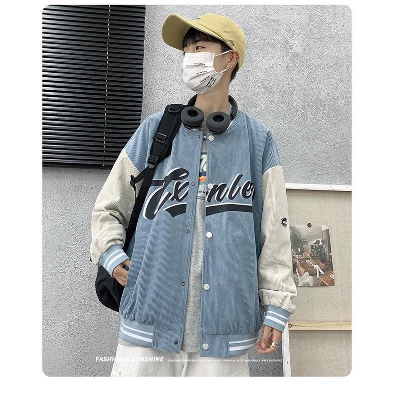 Áo Khoác Bomber Nhung Gân Tăm 2 Lớp IN LOGO Form Rộng Unisex Nam Nữ Phong Cách Hàn Quốc Ulzzang