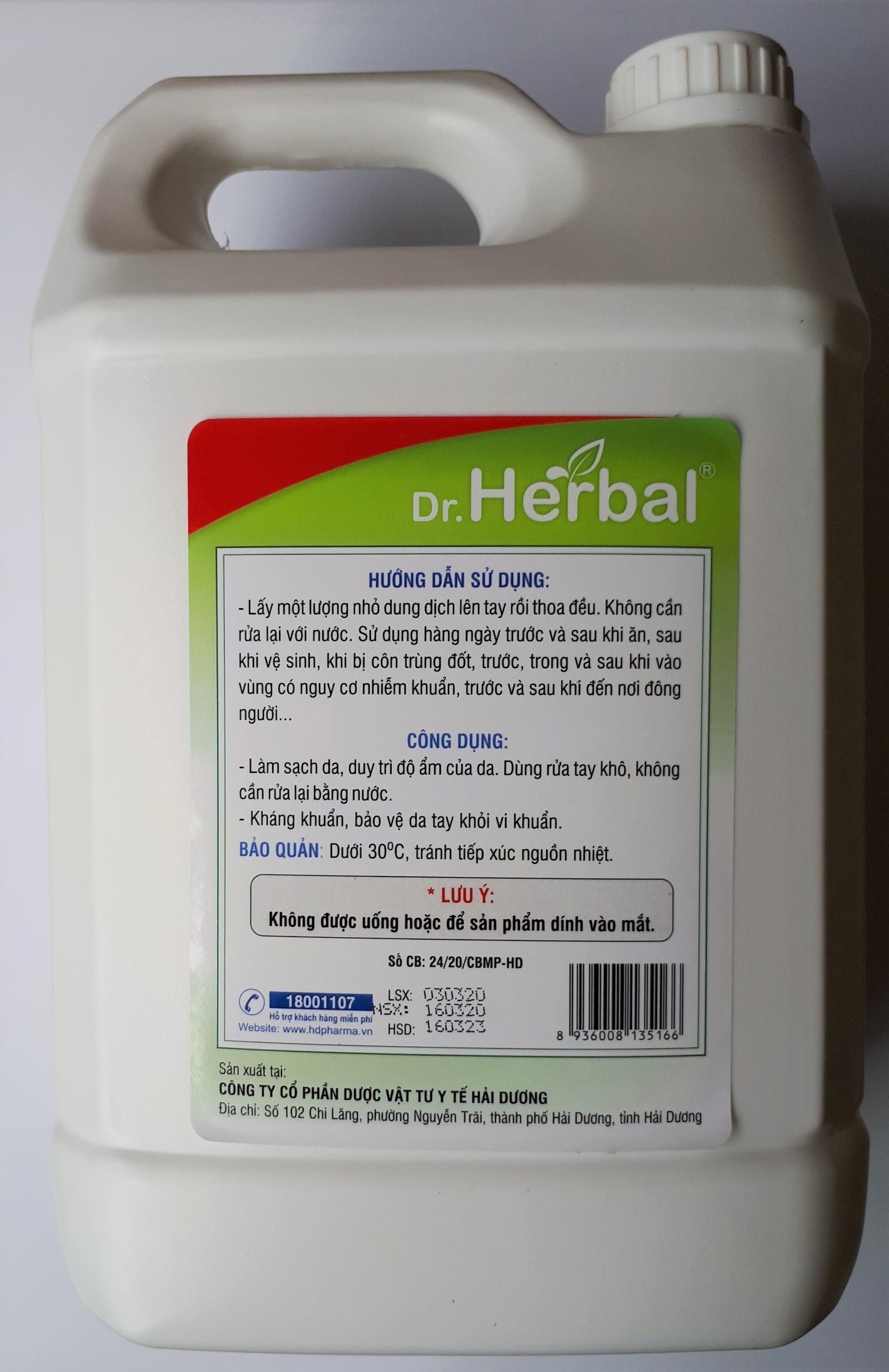 DUNG DỊCH RỬA TAY KHÔ DR. HERBAL - HD PHARMA - CAN 5L