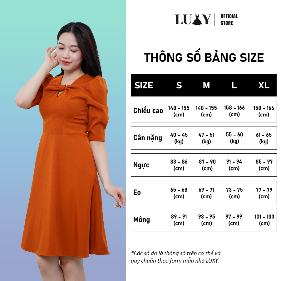 Váy nữ dáng xòe dài tay thắt nơ ngực LUXY V67 đủ size từ 42kg - 65kg
