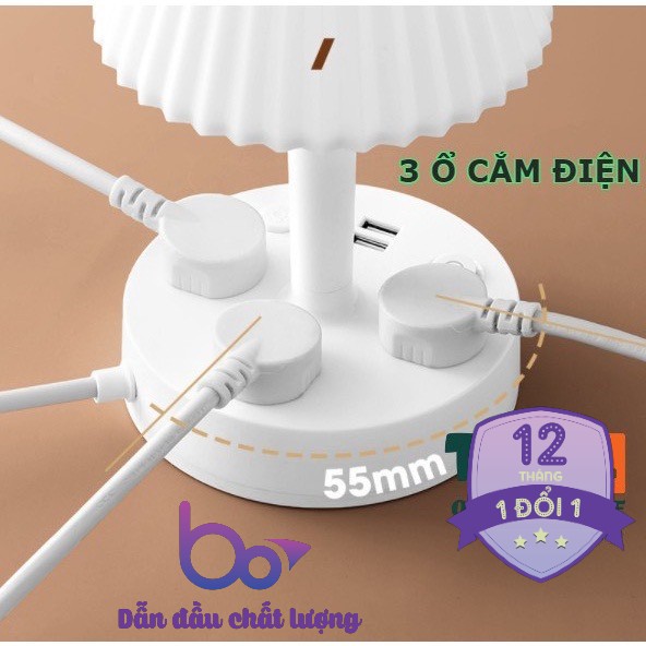 Đèn Ngủ Để Bàn Đa Năng Kiêm Ổ Cắm Sạc USB - 3 Chế Độ Ánh Sáng, Sạc Nhanh, Ổ Chịu Tải 2500W