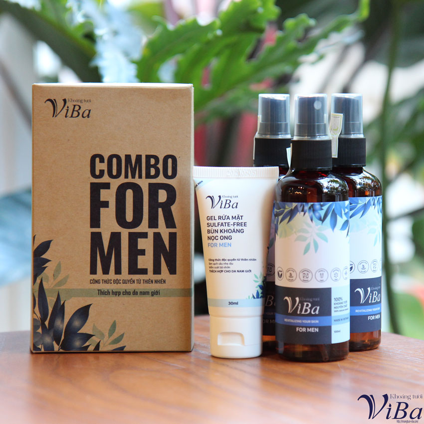 COMBO FOR MEN- Gel rửa mặt bùn khoáng nọc ong + Xịt khoáng tươi Viba - BỘ ĐÔI DÀNH CHO NAM GIỚI