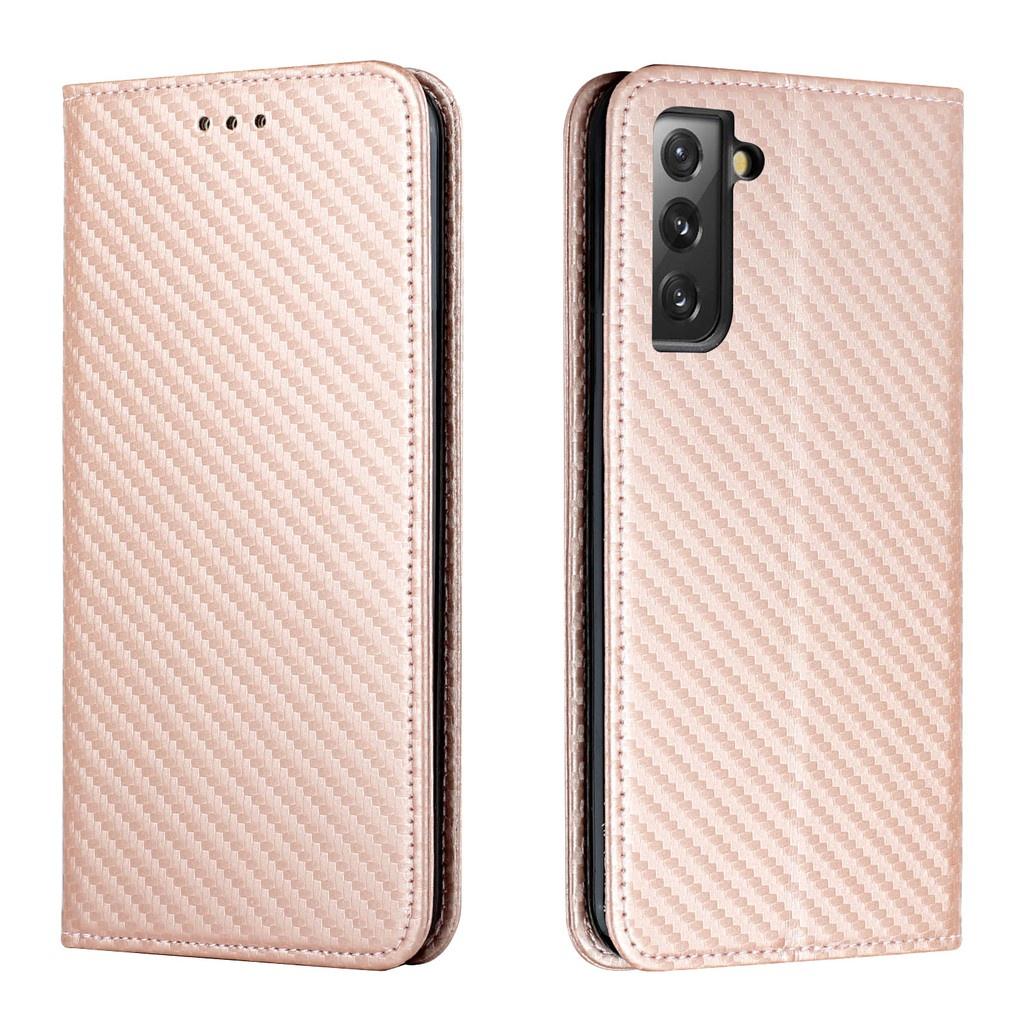 Bao da điện thoại kiểu ví thẻ gập sợi carbon cho Samsung Galaxy S21+/U/FE 5G S20/Ultra/FE S10+ S10e