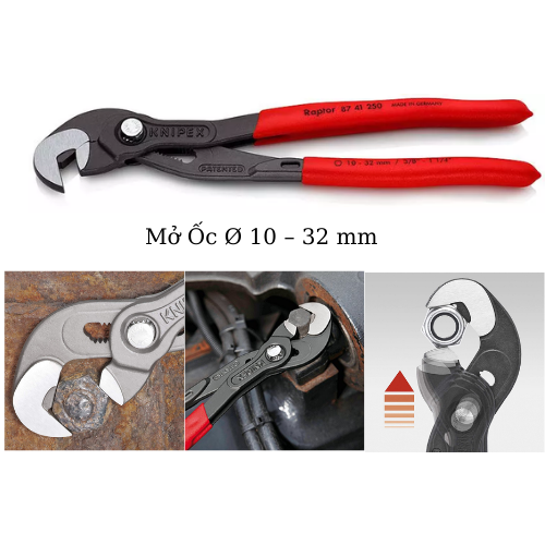 Kìm Knipex Raptor 87 41 250 Multiple Slip Spanner Dài 250mm Mở Ø 10 - 32 mm