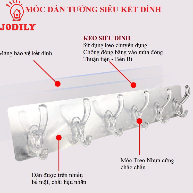 Bộ 2 Thanh Dính Tường Phủ Bạc Siêu Dán Công Nghệ Mới 6 Móc Treo CHỊU TẢI 20kg (Chống Nước)