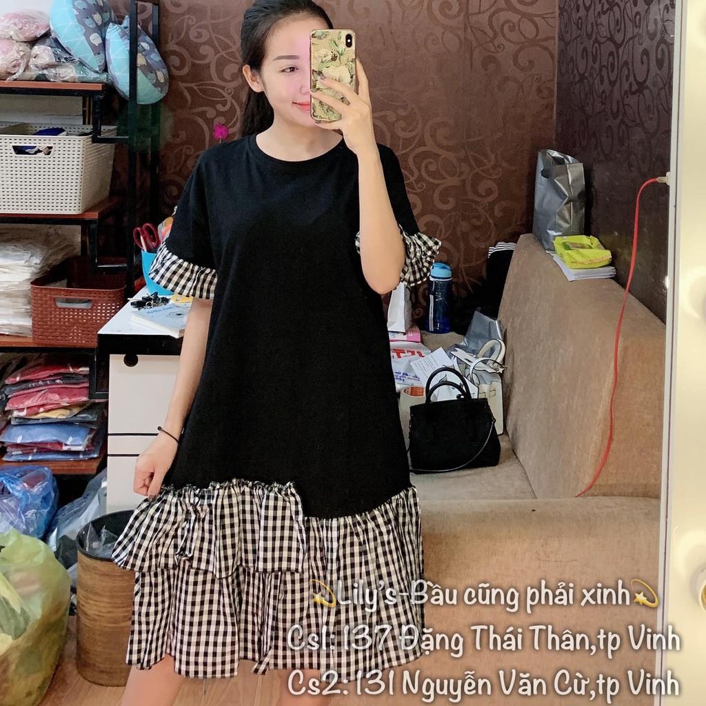 Váy suông bầu thời trang dáng dài đầm bầu thiết kế chất cotton