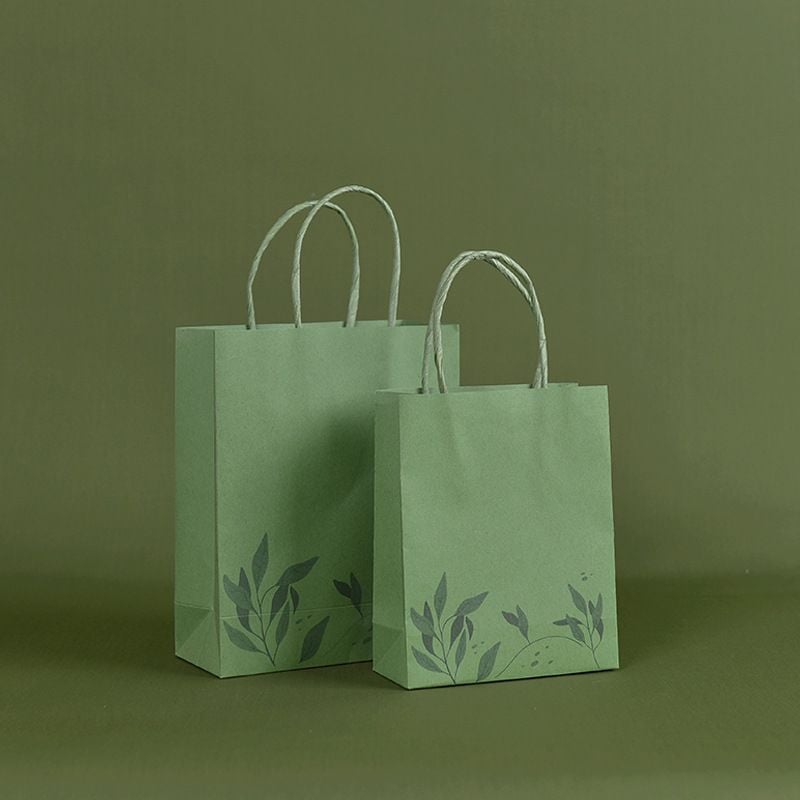 Túi giấy đựng quà dây quai ruy băng màu xanh lá - Kích thước 19.5x24.5x9cm phù hợp các món quà Organic thiên nhiên Q1838