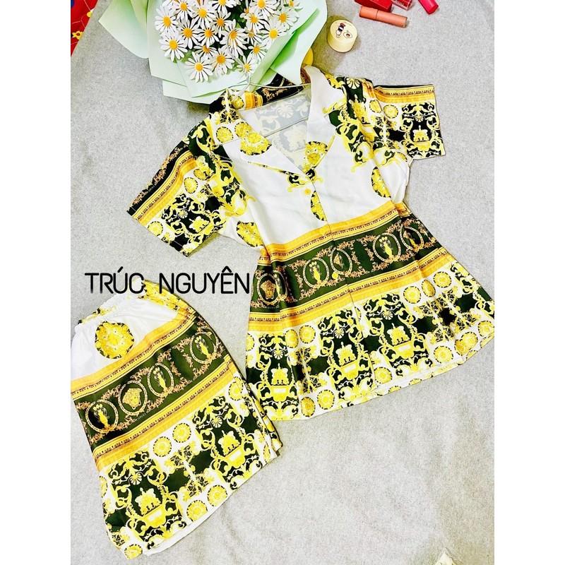 Đồ ngủ mặc nhà pijama lụa Satin thiết kế cao cấp tay ngắn quần ngắn cộc tay