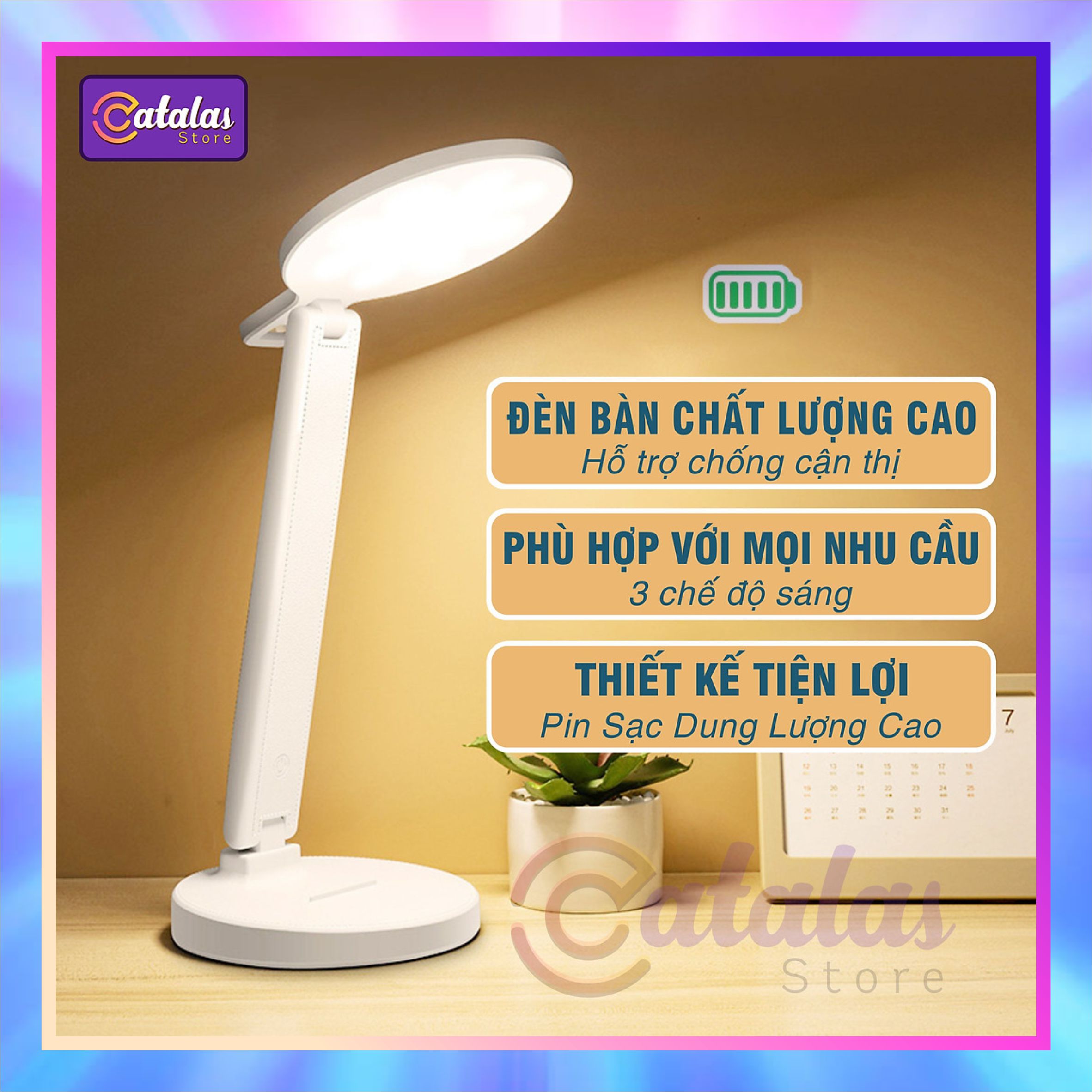 Đèn Bàn Học, Đọc Sách Bảo Vệ Mắt CNĐT21, Gấp Linh Hoạt, 3 chế độ sáng, Pin sạc USB, Đầu tròn thân cao 32 cm, Làm Việc Tối ưu Chất Lượng Cao