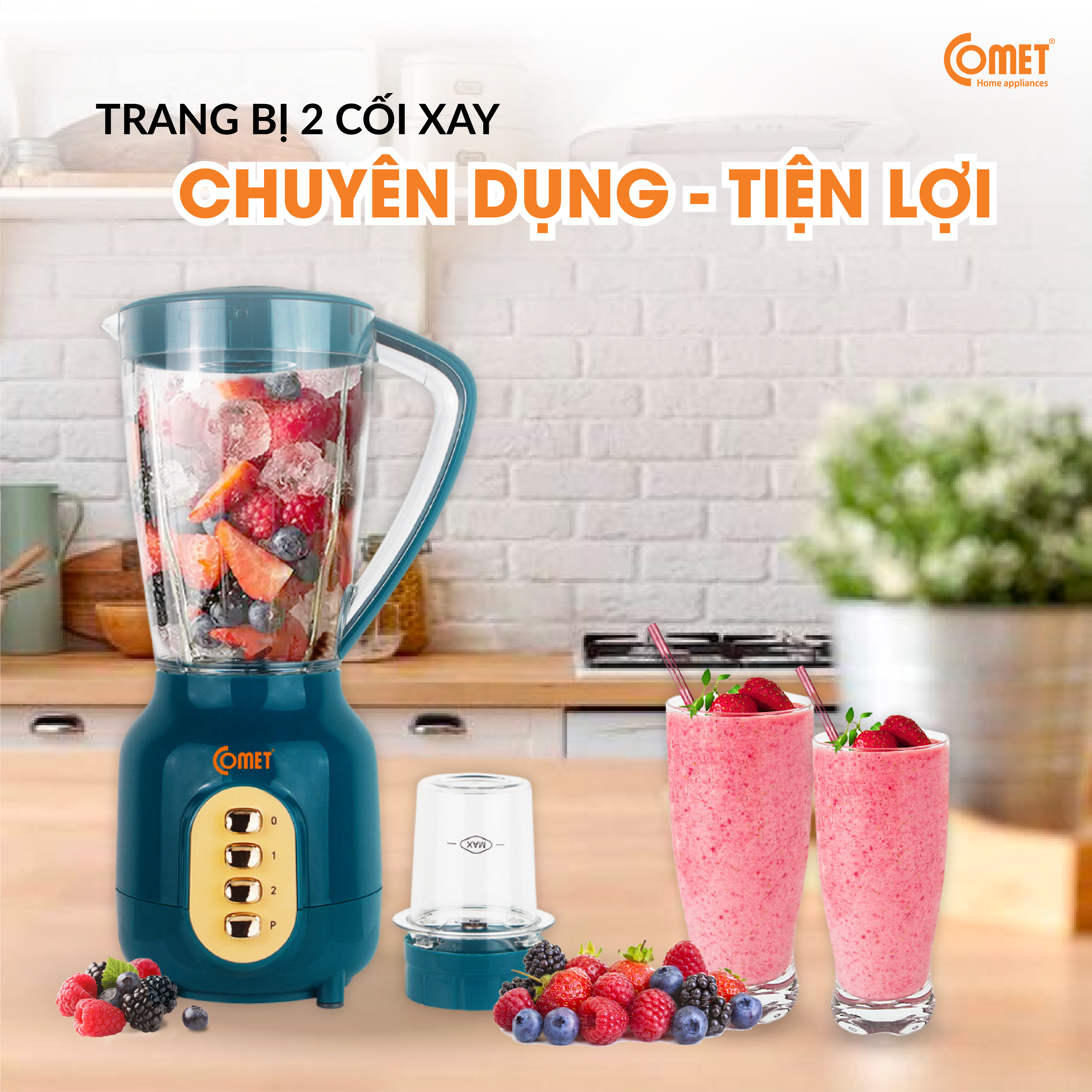 Máy xay sinh tố cối nhựa kháng vỡ 450W COMET - CM9952 - Hàng Chính Hãng