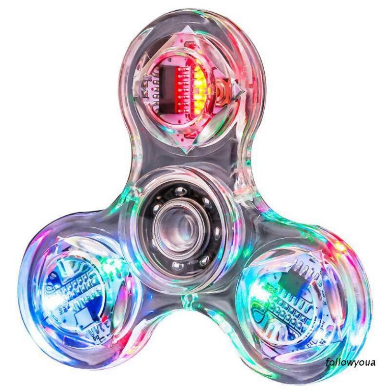 (18 chế độ) Con Quay Đồ Chơi Fidget Spinner Edc Có Đèn Led Phát Sáng Giúp Giảm Stress Trắng Trong Suốt