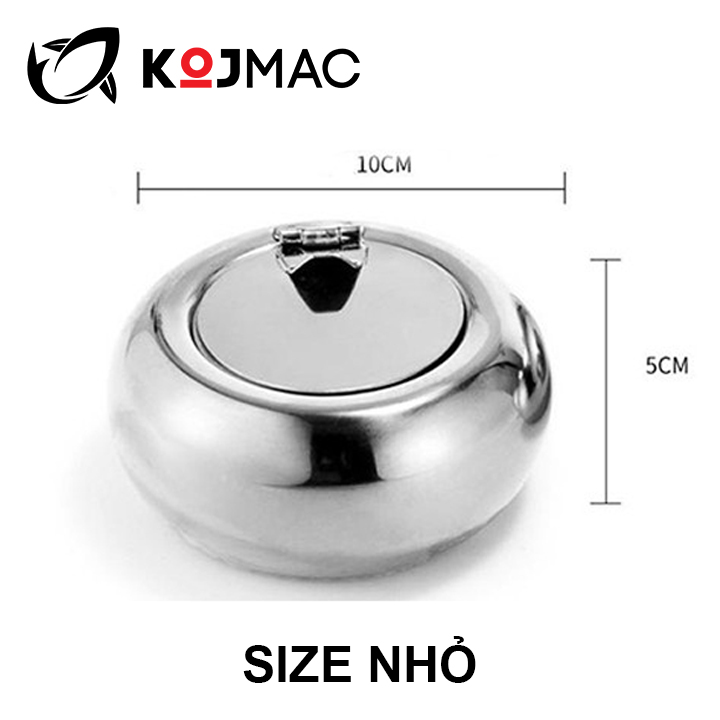 Gạt Tàn Thuốc Có Nắp Bằng Thép Không Gỉ KOJMAC Ashtray NTA045 - Hàng Nhập Khẩu ( Cao Cấp 2 Size Nhỏ mini &amp; Lớn, Kim Loại Mạ Inox Sáng Siêu Bền, Gạc Tàng Lá Khi Hút An Toàn Đậy Kín Mùi Giá Rẻ, Để Bàn Phòng Khách Sang Trọng