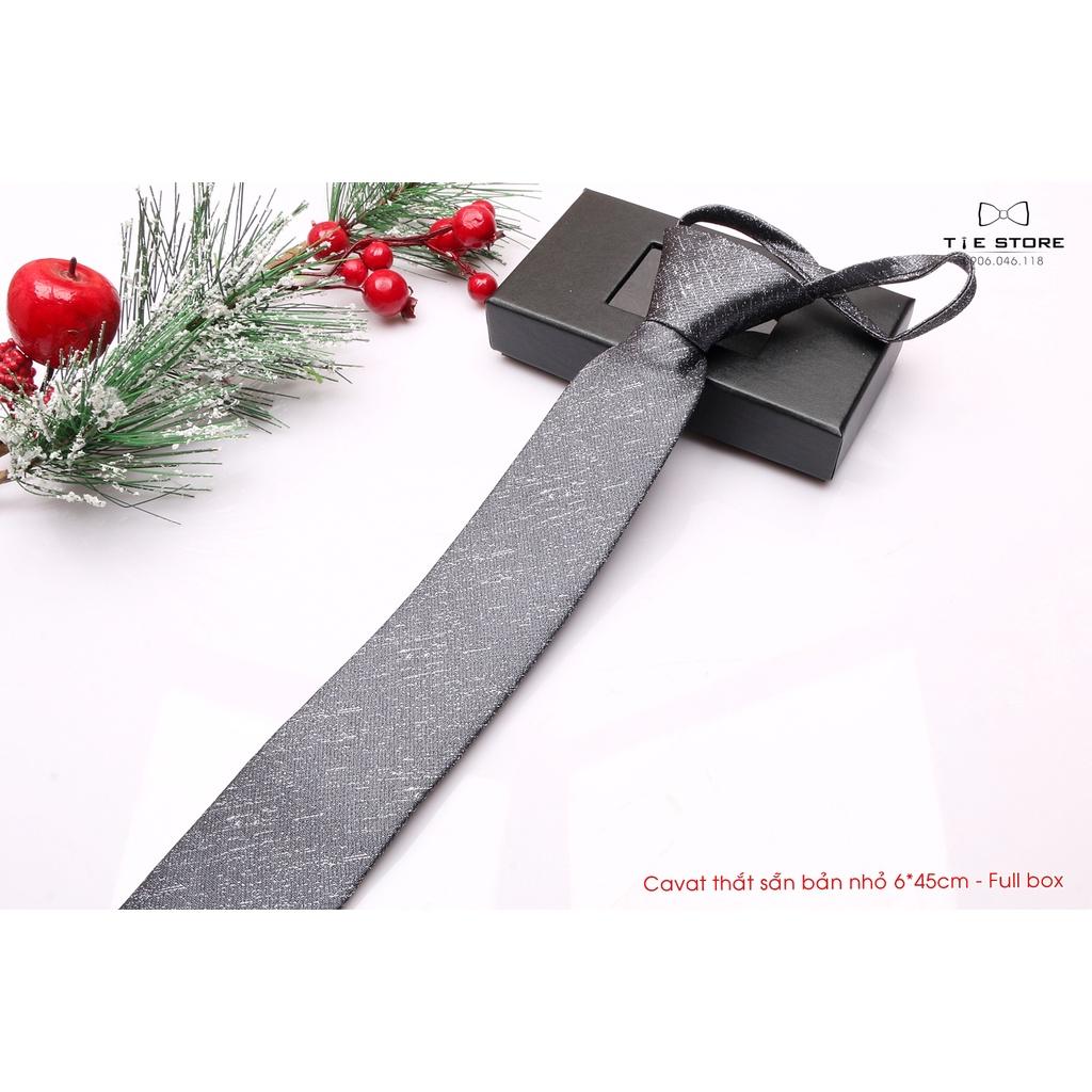 Cà Vạt Thắt Sẵn Bản Nhỏ 6*45Cm - Cavat Vạt Thắt Sẵn, xám vân chéo