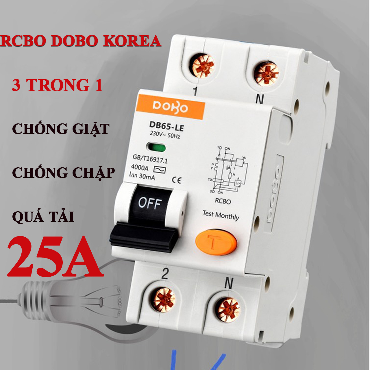 Cầu Dao Chống Giật 2 Pha Dobo Electric Korea (25A - 30mA) - Trắng