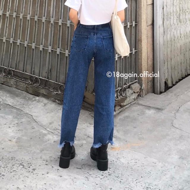 Quần Jeans Lưng Cao Qua Rốn BigSize / Quần Suông Ống Rộng Lửng 9 Tấc Không Giãn - Trơn