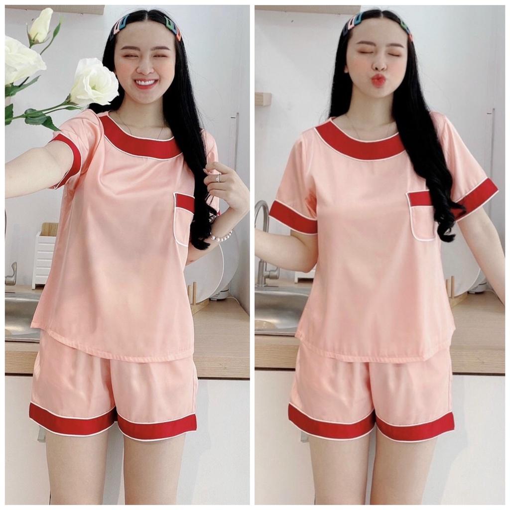 Đồ ngủ nữ, bộ đùi mặc nhà Pijama cổ tròn, chất lụa latin loại 1 mềm mịn mát