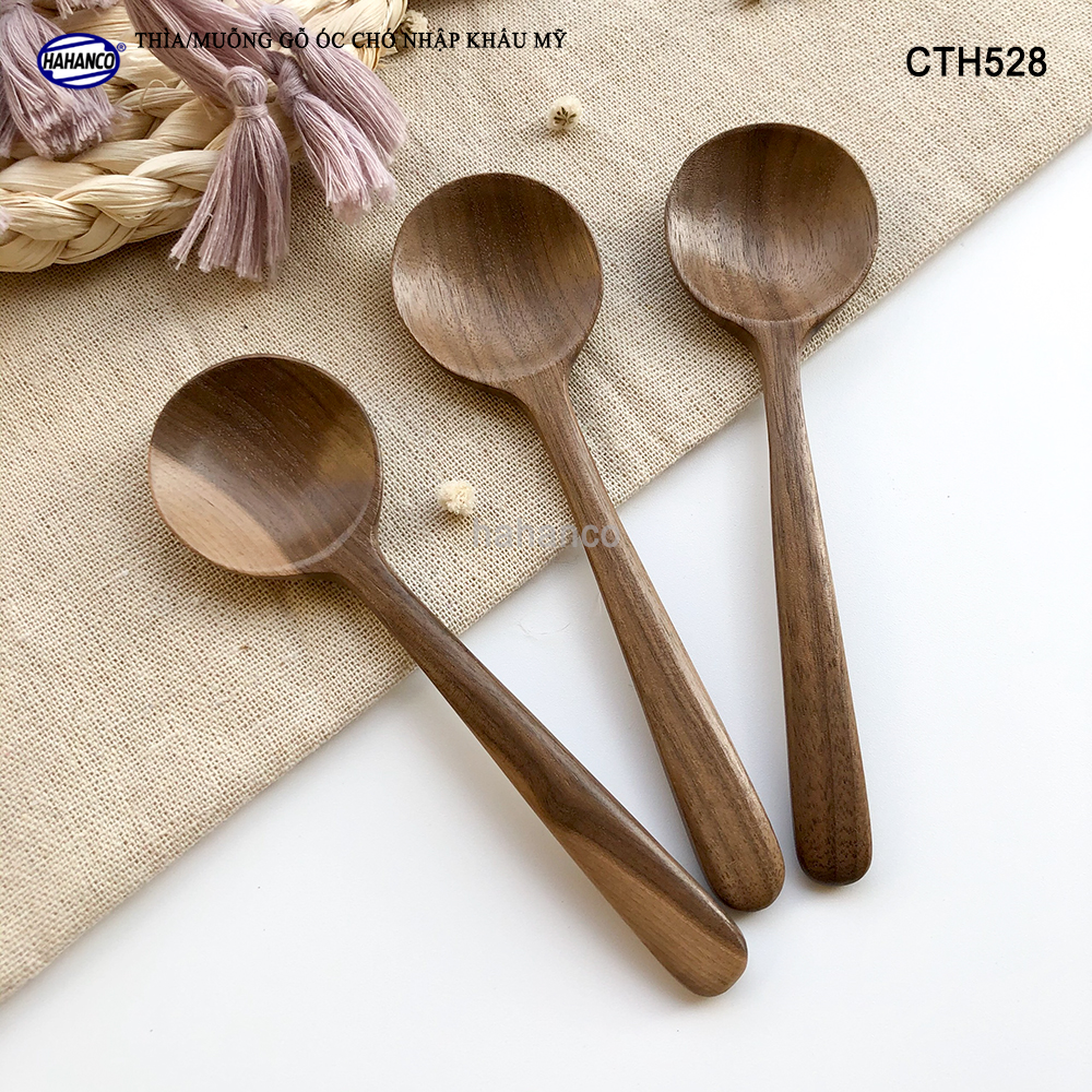 Thìa/Muỗng đầu tròn gỗ Óc Chó (13,5cm) CTH528 - Xúc gia vị, cafe, decor trang trí - An toàn cho sức khỏe