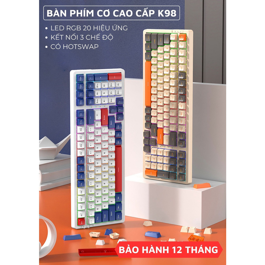 Bàn phím Cơ Không Dây Hotswap K98 phiên bản fullsize - LED RGB nhiều chế độ - LÓT FOAM sẵn - Hỗ trợ đa nền tảng