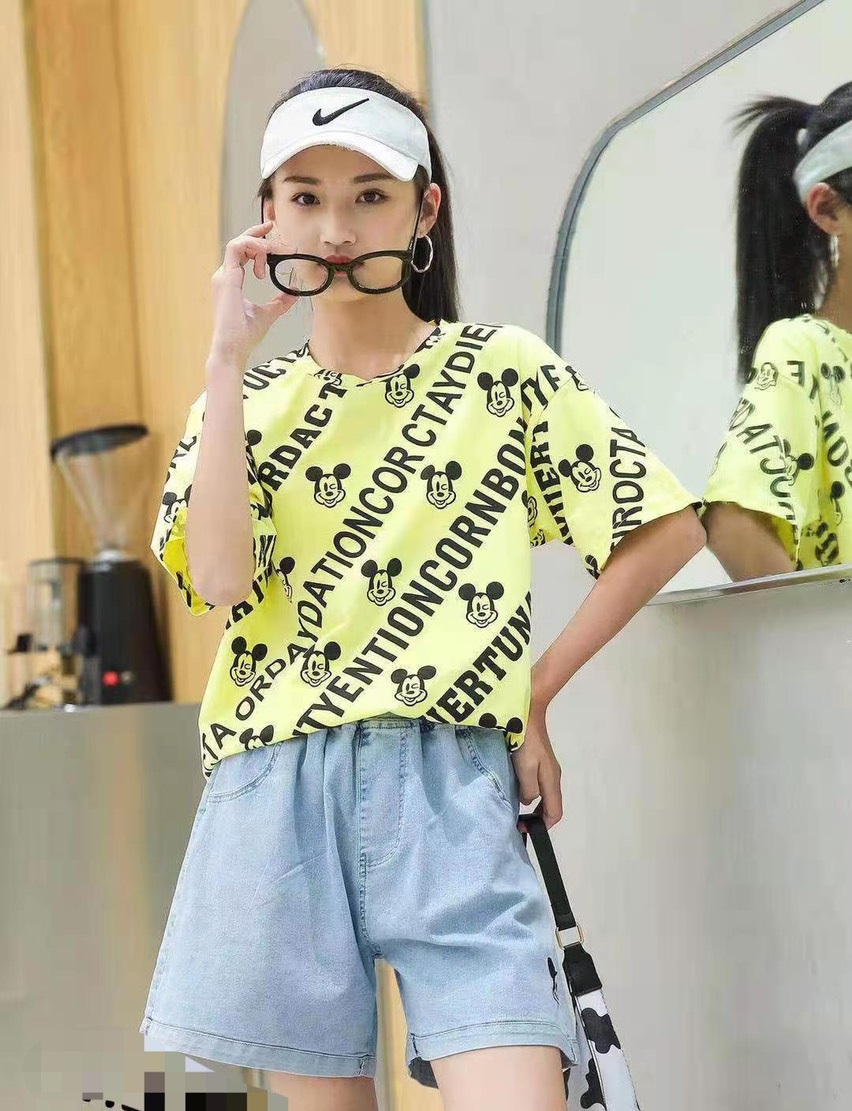Bộ cộc tay thời trang Mickey vàng bé gái 6-14 tuổi