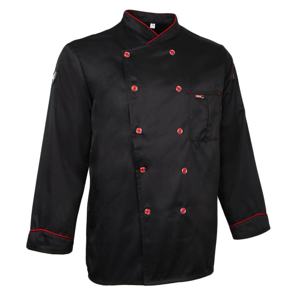 Men Women Piping Chef Jacket Coat Uniform Long Sleeve Hotel Kitchen Apparel Tops