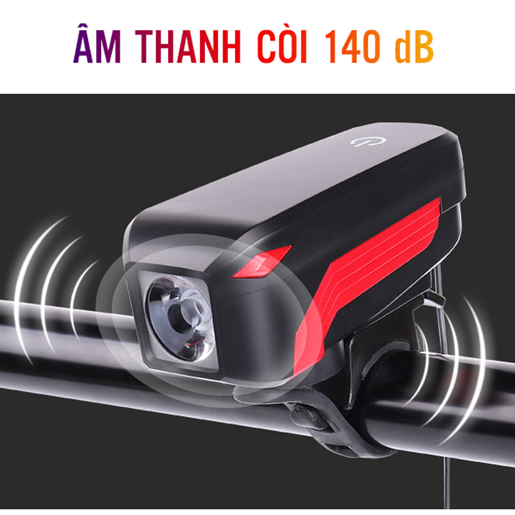 Đèn Xe Đạp Có Còi T6 350lumens (nút chạm cảm ứng) Pin 2000mAh Còi âm thanh lớn 140dB MaiLee