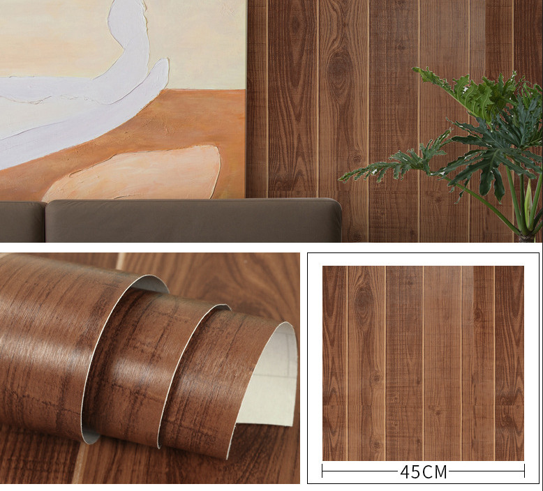 Combo 10 mét giấy dán tường, decal dán tường trang trí nhà cửa VÁN NÂU SỌC MỚI khổ 45cm
