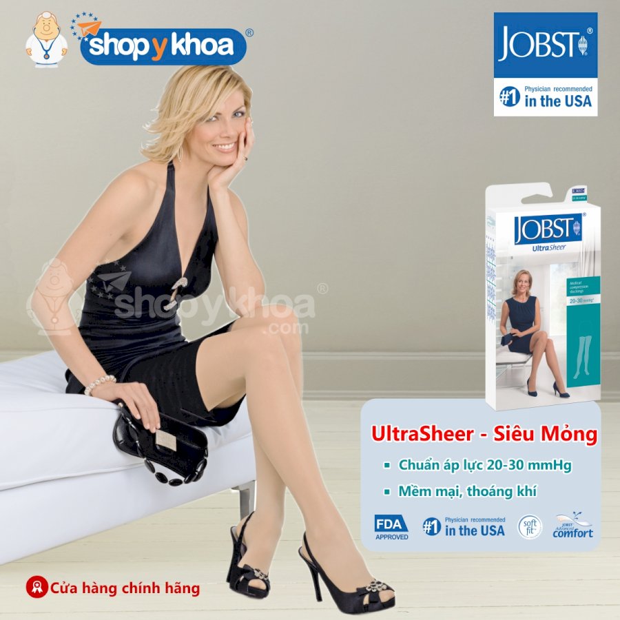 Vớ/tất y khoa JOBST UltraSheer - Siêu Mỏng Hỗ Trợ Điều Trị giãn tĩnh mạch chân, 20-30 mmHg, đùi, màu da, hở ngón