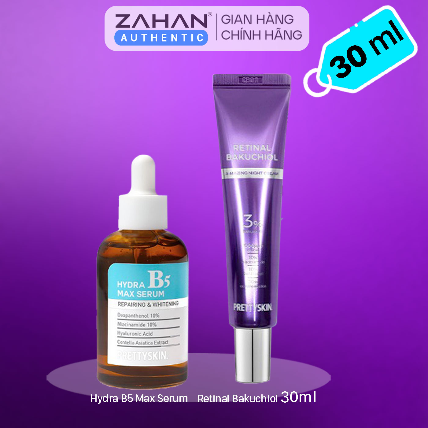 Combo Tinh chất Hydra B5 Max Serum Prettyskin và Kem dưỡng Retinal Bakuchiol