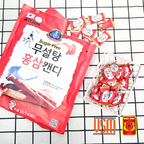 Kẹo Hồng Sâm Hàn Quốc Không Đường Ginseng House - Bịch đỏ 500g - Giảm Mệt Mỏi & Căng Thẳng