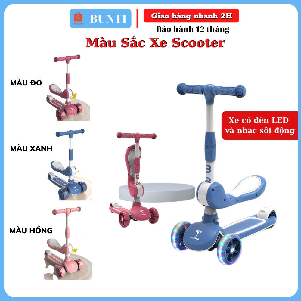 Xe Trượt Socooter Cho Bé 3 Bánh Có Đèn Led Phát Sáng Từ 2-10 Tuổi BUNTI T801S