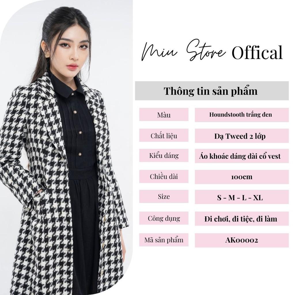 Áo khoác dạ nữ thiết kế dáng dài houndstooth cổ vest lịch lãm MIUSTORE AK00002