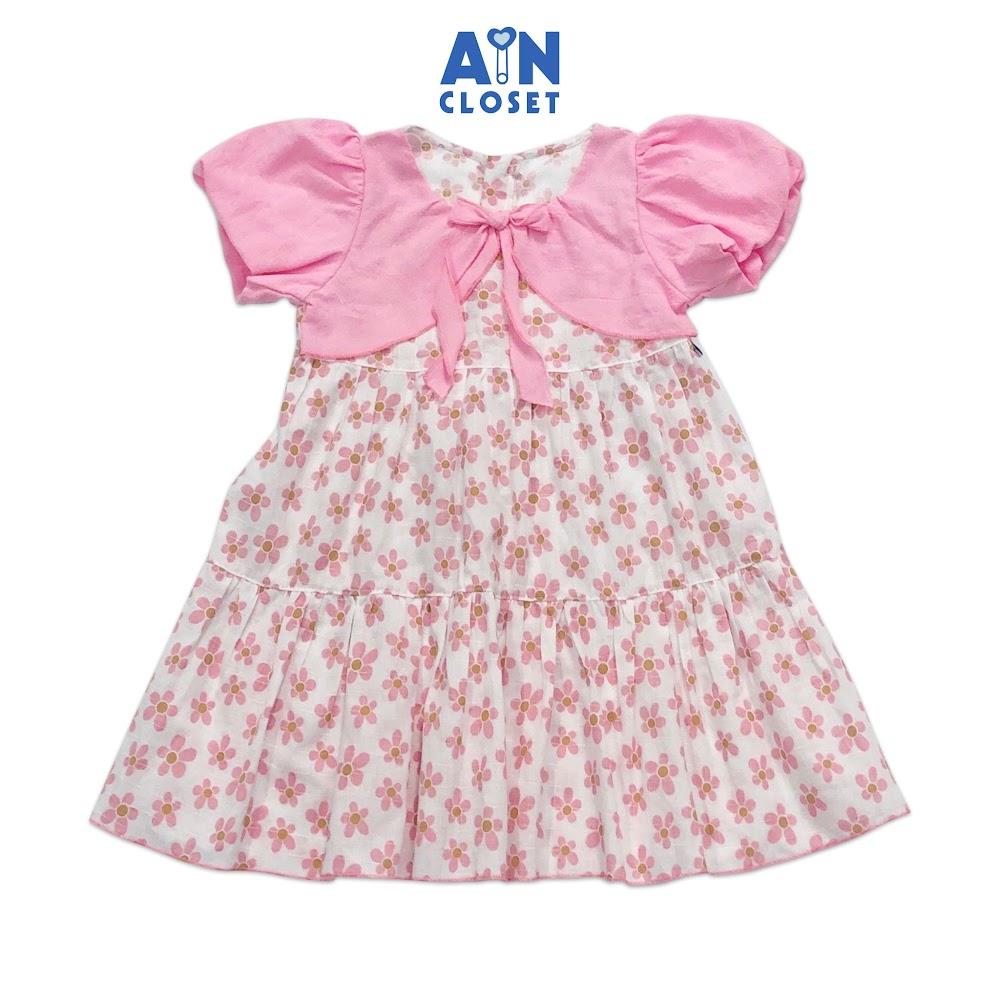 Đầm bé gái họa tiết Hoa Tóc tiên hồng nơ cotton - AICDBGWZKNQK - AIN Closet