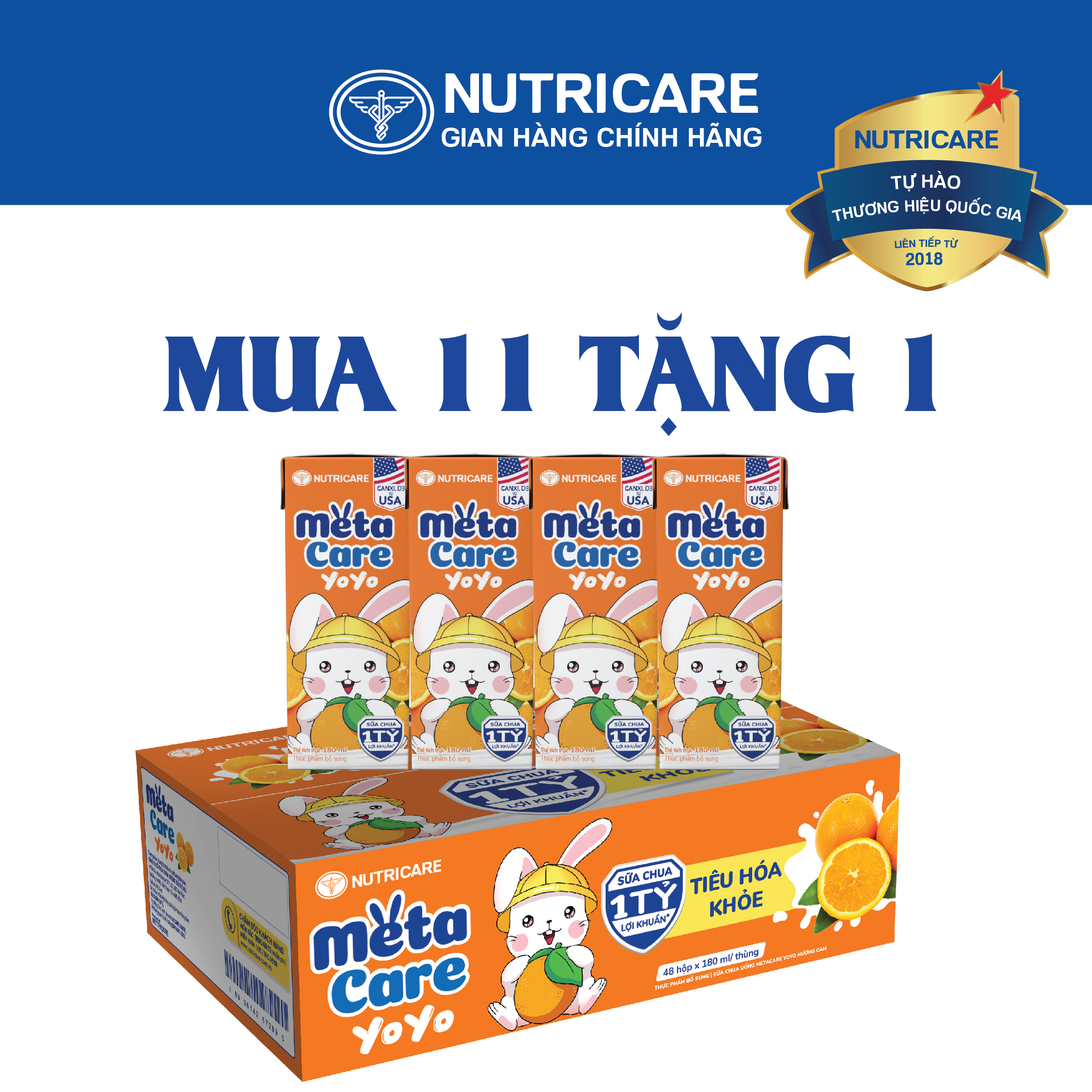 [Mua 11 lốc tặng 1] Sữa nước Nutricare MetaCare Yoyo vị chua hương CAM 1 tỷ lợi khuẩn (180ml)