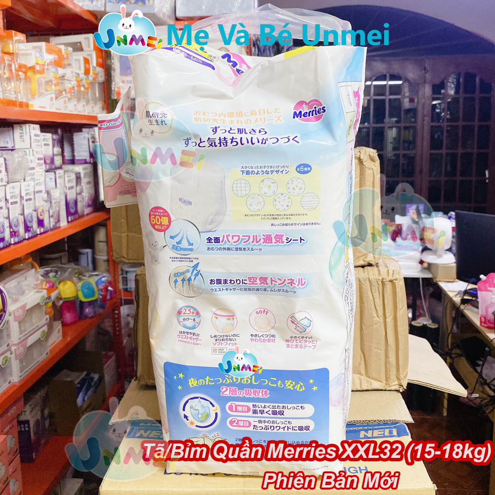 Combo 2 Gói Tã/bỉm quần Merries Jumbo XXL32 (32 Miếng) Dành Cho Bé 15-28kg - Mevabeunmei