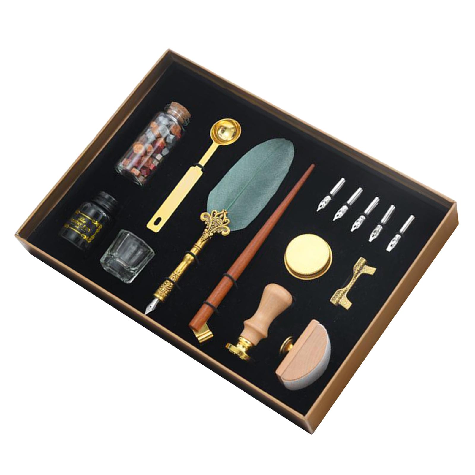 Fountain Pen Antique Quill Feather Dip Pen and Wax Seal Set Red Quill
