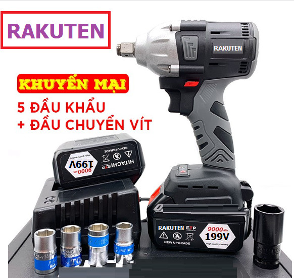 Máy siết bulong Không chổi than RAKUTEN 199V tặng đầu chuyển thành máy bắn tôn.máy bắt vít