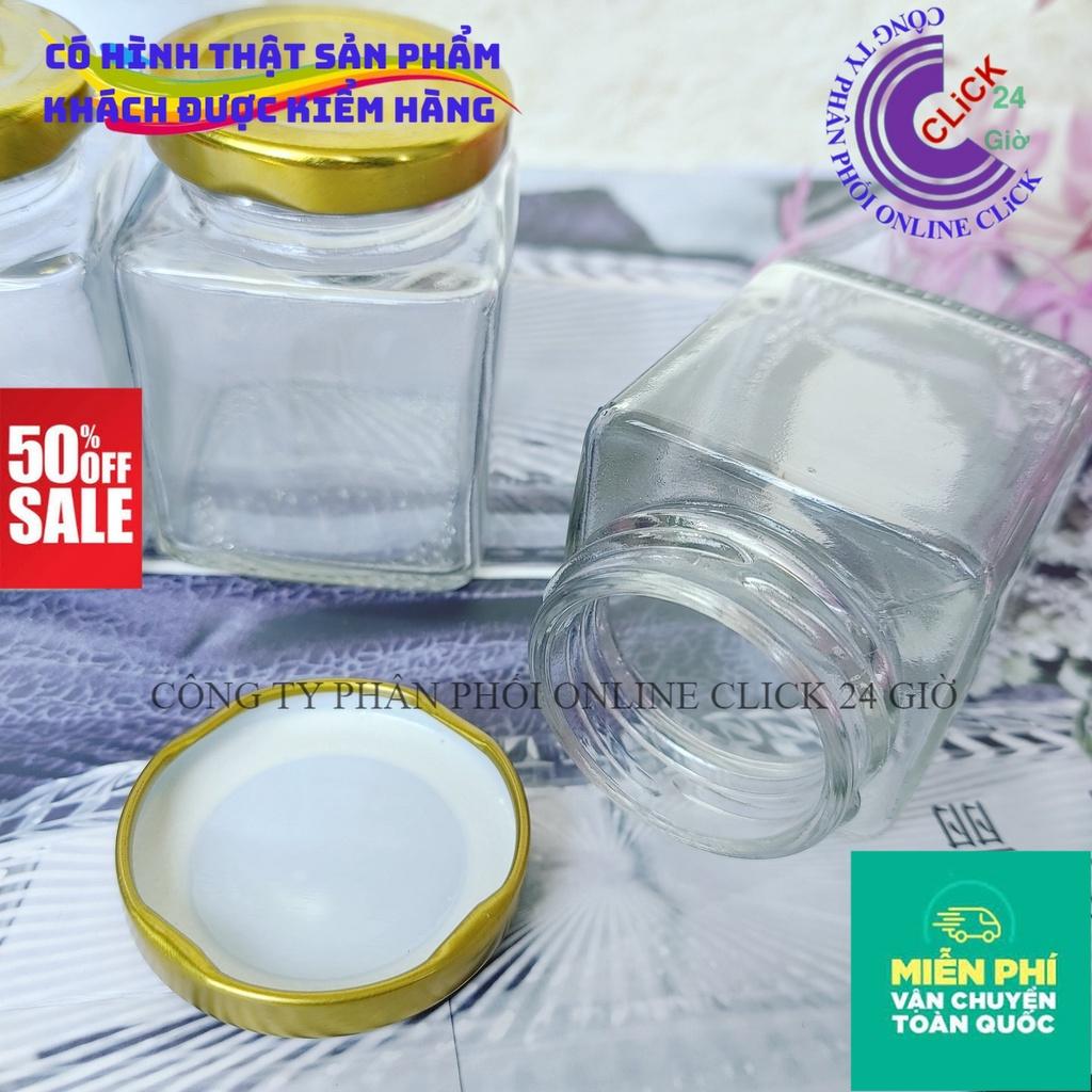 Combo 12 Hũ Thủy Tinh Vuông 100ml Nắp Thiếc Vàng Vặn–Lọ Đựng Yến Chưng, Dầu Dừa, Sữa Chua- Hàng Cap Cấp