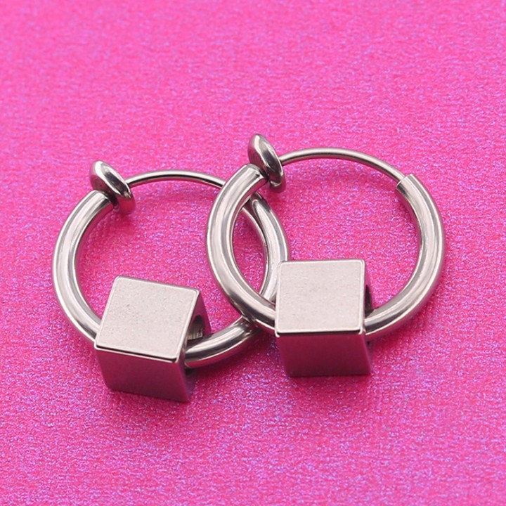 Bông Tai Nam Loại Kẹp Ko Cần Bấm Lỗ Tai Chất Liệu Thép Titan Ko Rỉ Ko Dị Ứng TT 1687 - 1 Cặp