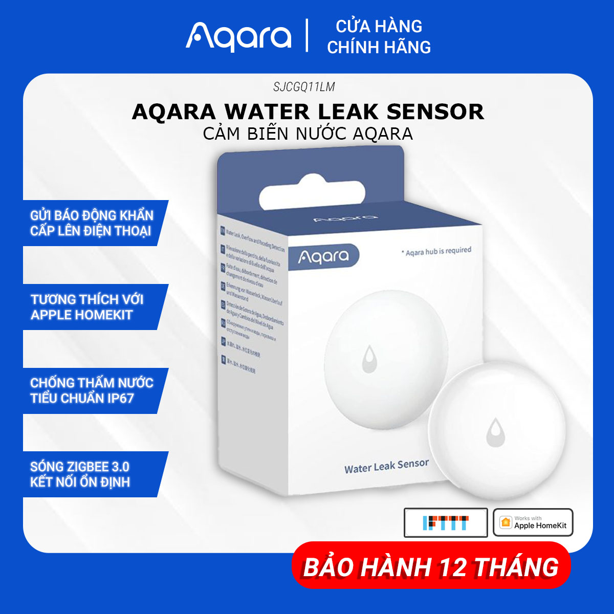 Cảm Biến Nước AQARA Water Leak Sensor SJCGQ11LM - Phát Hiện Rò Rỉ, Thông Báo Lên Điện Thoại Cần trang bị Hub Sóng Zigbee Hàng Chính Hãng BH 12 Tháng