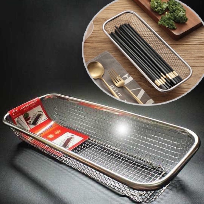 Rổ lưới chữ Nhật inox dày đựng muỗng Đũa