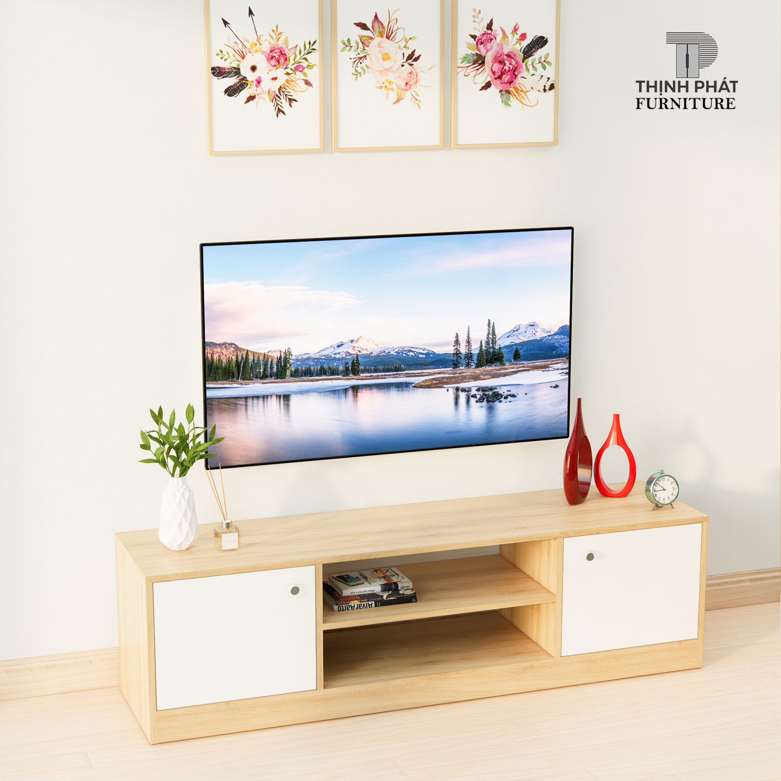 KỆ TIVI – KỆ TV THIẾT KẾ HIỆN ĐẠI DÀI 1M4 – THỊNH PHÁT FURNITURE KTV-TP04 (140cm x 50cm x 40cm)