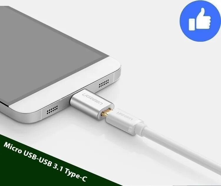 Ugreen UG20854US189TK Màu Trắng Đầu chuyển đổi TYPE C sang MICRO USB vỏ nhôm cao cấp - HÀNG CHÍNH HÃNG