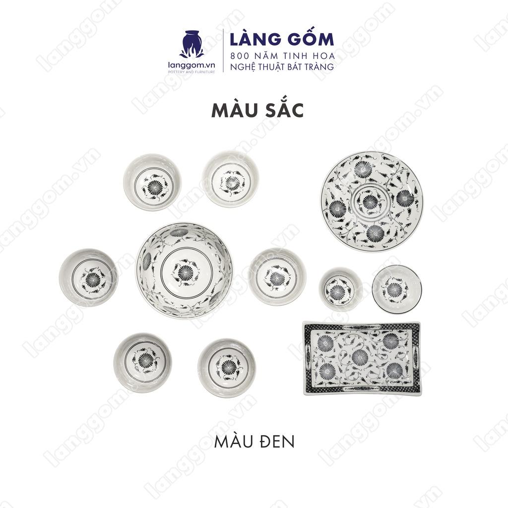 Bộ bàn ăn vẽ hoa mặt trời đen - Size: 55cm - Gốm sứ Bát Tràng - Làng Gốm