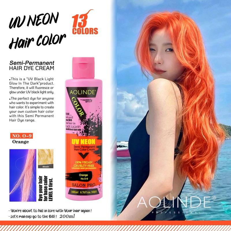 Kem nhuộm tóc Semi UV Neon Không Amoniac trên nền tóc tẩy Level 9 - Orange Màu Cam 200ml + Gội xả gói Karseell 15ml