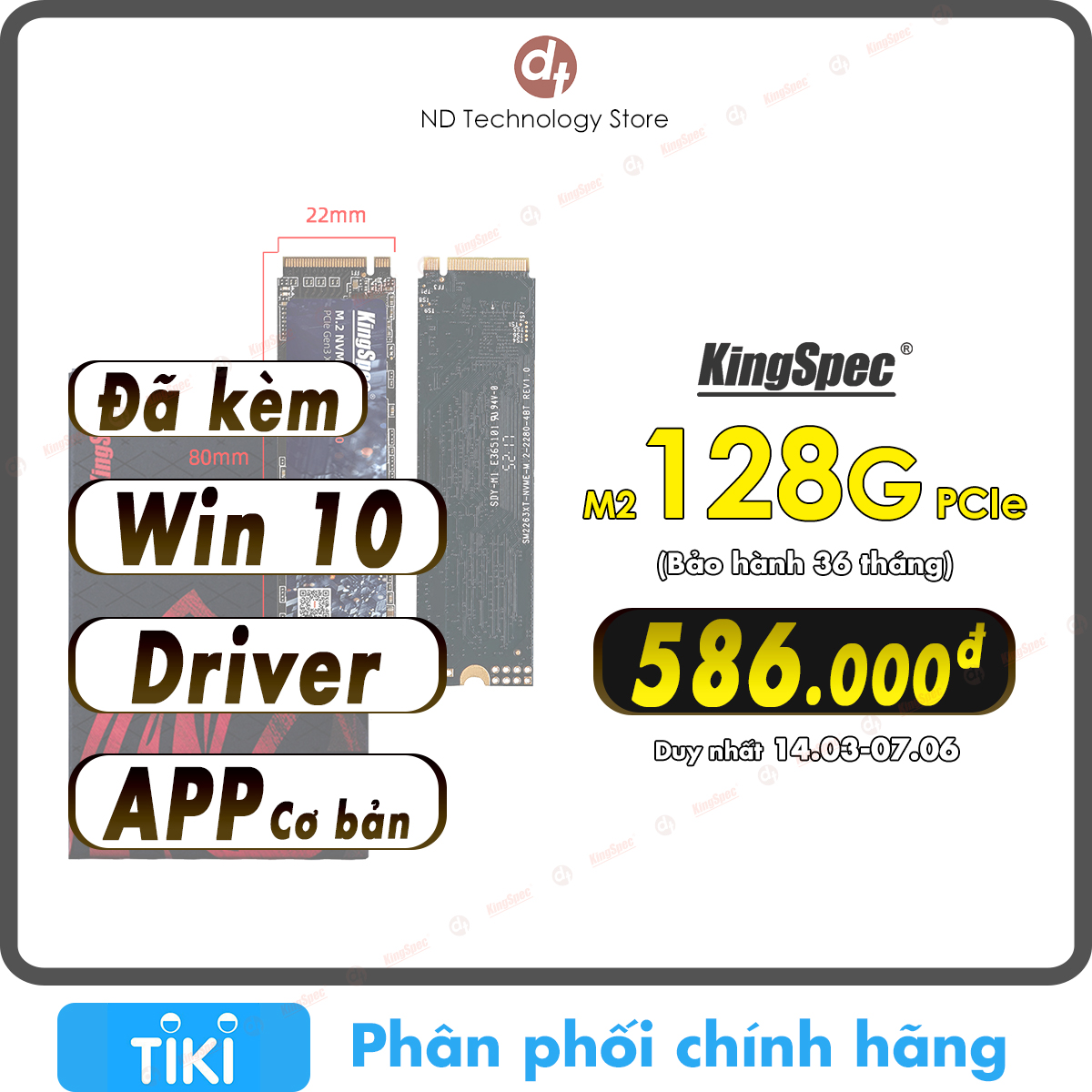 Ổ cứng SSD KingSpec 128GB M2 cài sẵn Win 10 / 128G PCIe NVMe - Hàng Chính Hãng