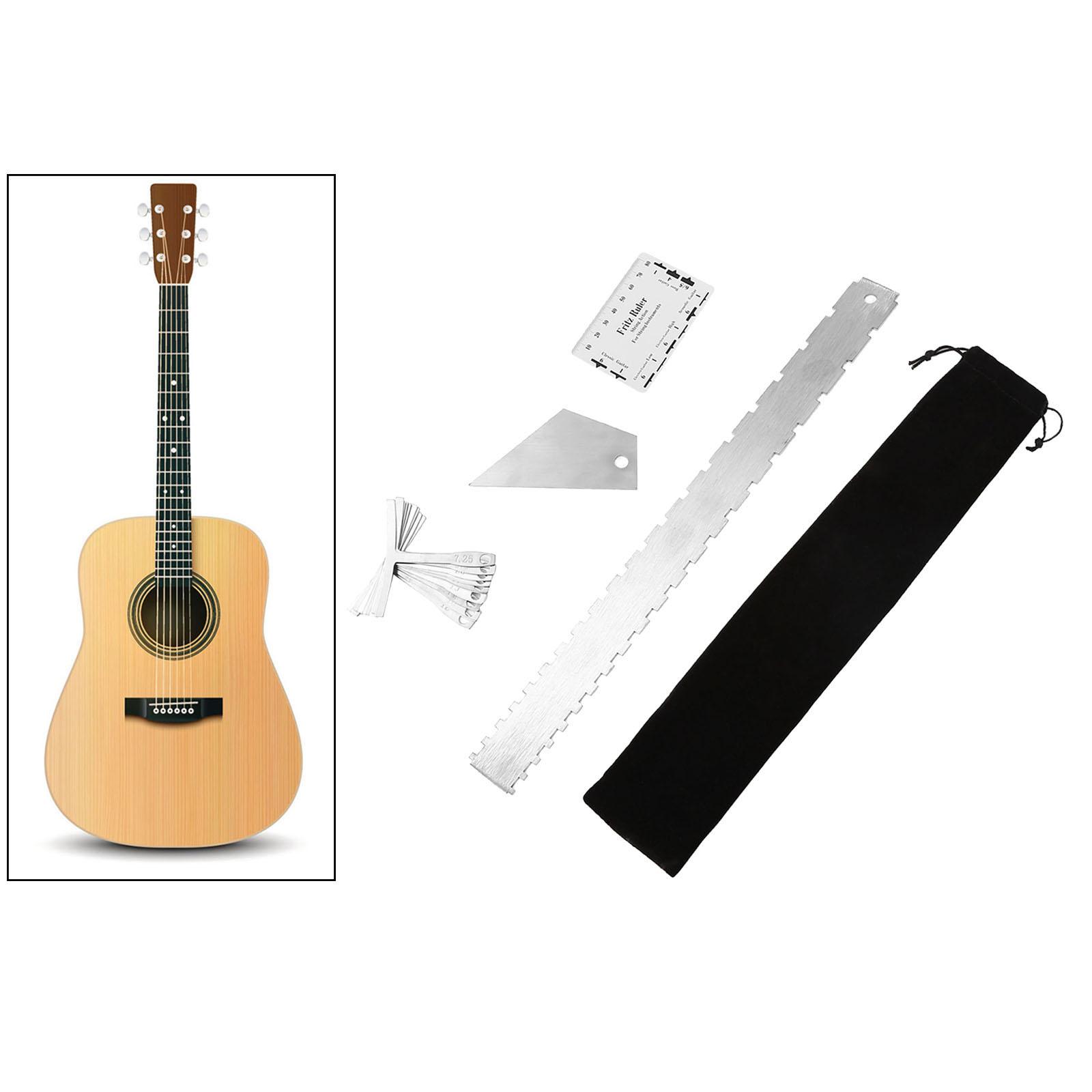 1Set Guitar Luthier Measuring Tools Kit with String Action Ruler Understring  Gauge Guitar Neck Notched Straight Edge Ruler
