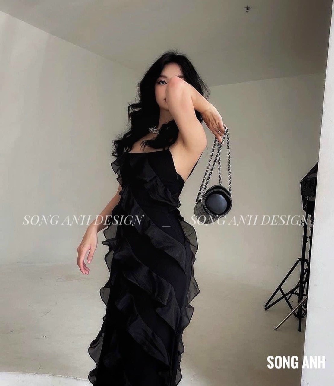 Đầm 2 dây tầng phối voan